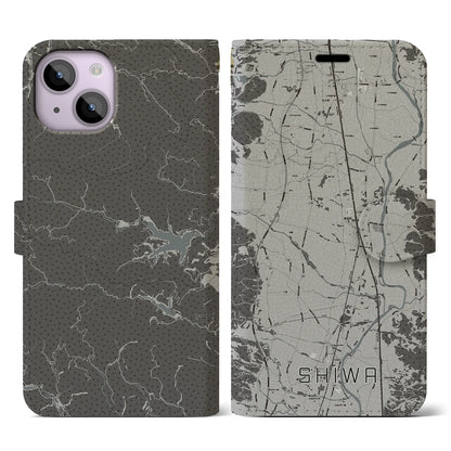 【紫波（岩手県）】地図柄iPhoneケース（手帳タイプ）モノトーン・iPhone 14 用