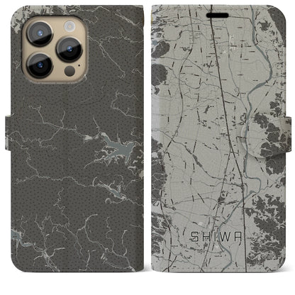 【紫波（岩手県）】地図柄iPhoneケース（手帳タイプ）モノトーン・iPhone 14 Pro Max 用