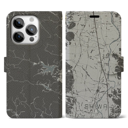 【紫波（岩手県）】地図柄iPhoneケース（手帳タイプ）モノトーン・iPhone 14 Pro 用