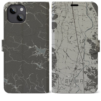 【紫波（岩手県）】地図柄iPhoneケース（手帳タイプ）モノトーン・iPhone 14 Plus 用