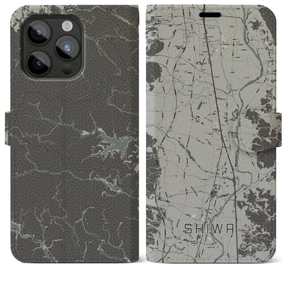 【紫波（岩手県）】地図柄iPhoneケース（手帳タイプ）モノトーン・iPhone 15 Pro Max 用