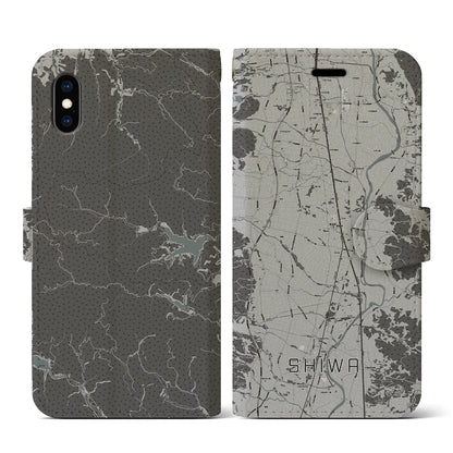 【紫波（岩手県）】地図柄iPhoneケース（手帳タイプ）モノトーン・iPhone XS / X 用