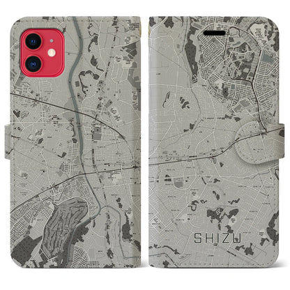 【志津（千葉県）】地図柄iPhoneケース（手帳タイプ）モノトーン・iPhone 11 用