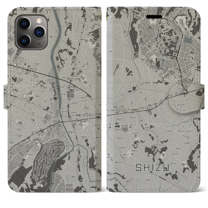 【志津（千葉県）】地図柄iPhoneケース（手帳タイプ）モノトーン・iPhone 11 Pro Max 用