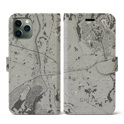 【志津（千葉県）】地図柄iPhoneケース（手帳タイプ）モノトーン・iPhone 11 Pro 用