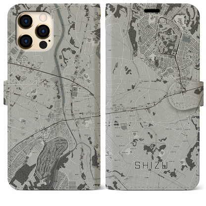 【志津（千葉県）】地図柄iPhoneケース（手帳タイプ）モノトーン・iPhone 12 Pro Max 用