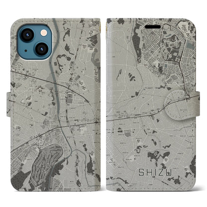 【志津（千葉県）】地図柄iPhoneケース（手帳タイプ）モノトーン・iPhone 13 用
