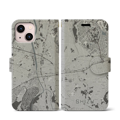 【志津（千葉県）】地図柄iPhoneケース（手帳タイプ）モノトーン・iPhone 13 mini 用