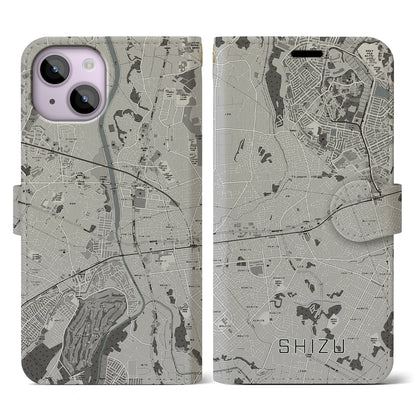 【志津（千葉県）】地図柄iPhoneケース（手帳タイプ）モノトーン・iPhone 14 用