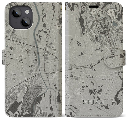 【志津（千葉県）】地図柄iPhoneケース（手帳タイプ）モノトーン・iPhone 14 Plus 用