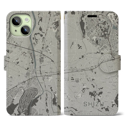 【志津（千葉県）】地図柄iPhoneケース（手帳タイプ）モノトーン・iPhone 15 用