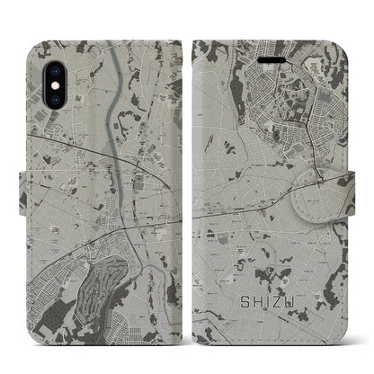 【志津（千葉県）】地図柄iPhoneケース（手帳タイプ）モノトーン・iPhone XS / X 用