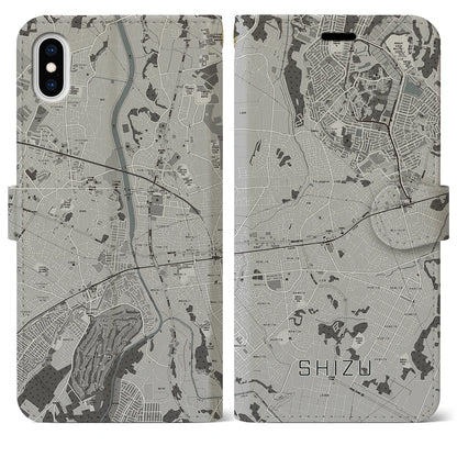 【志津（千葉県）】地図柄iPhoneケース（手帳タイプ）モノトーン・iPhone XS Max 用