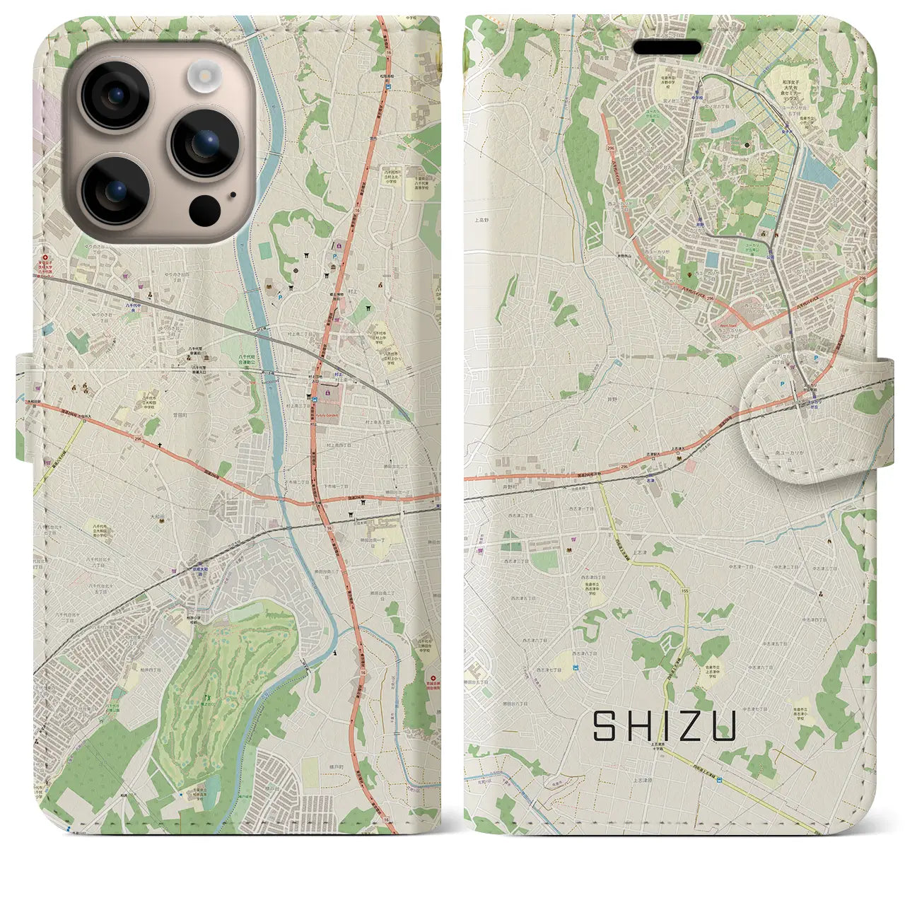 【志津（千葉県）】地図柄iPhoneケース（手帳タイプ）ナチュラル・iPhone 16 Plus 用