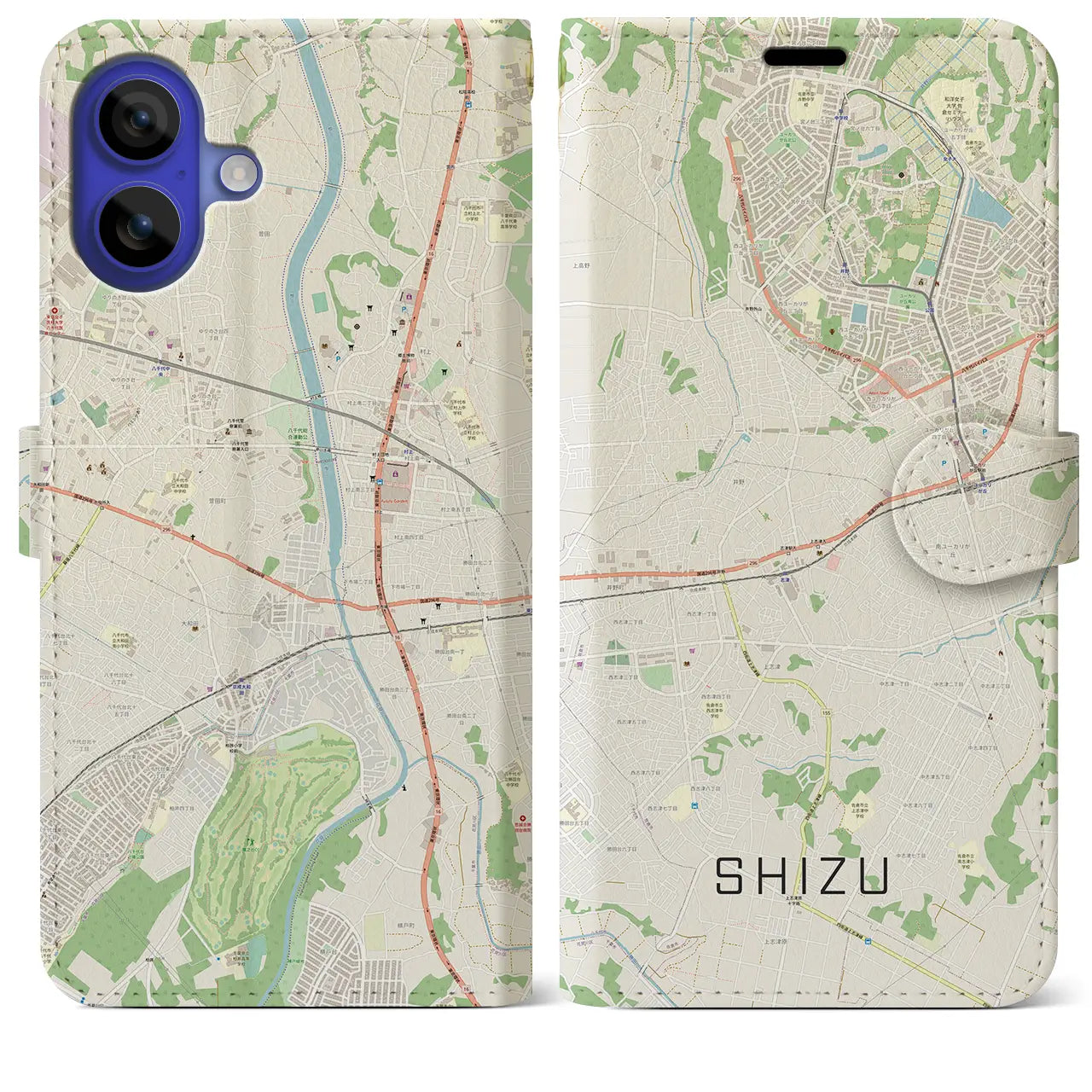 【志津（千葉県）】地図柄iPhoneケース（手帳タイプ）ナチュラル・iPhone 16 Pro Max 用