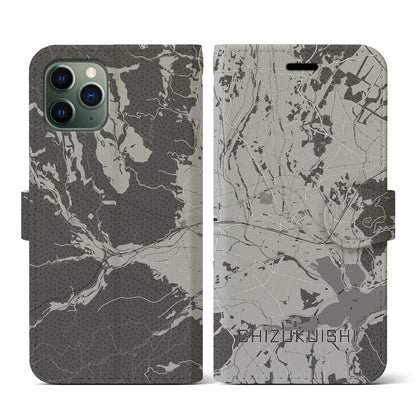 【雫石（岩手県）】地図柄iPhoneケース（手帳タイプ）モノトーン・iPhone 11 Pro 用