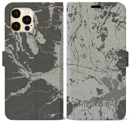 【雫石（岩手県）】地図柄iPhoneケース（手帳タイプ）モノトーン・iPhone 12 Pro Max 用