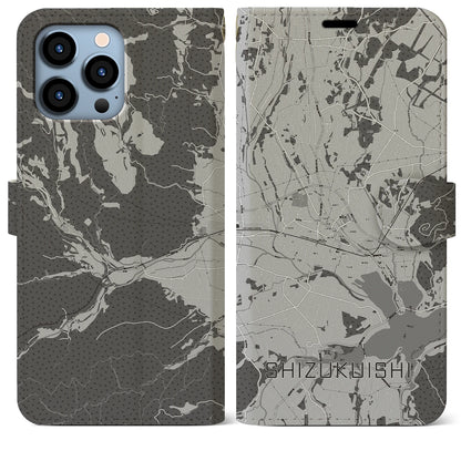 【雫石（岩手県）】地図柄iPhoneケース（手帳タイプ）モノトーン・iPhone 13 Pro Max 用