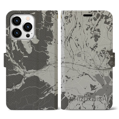 【雫石（岩手県）】地図柄iPhoneケース（手帳タイプ）モノトーン・iPhone 13 Pro 用