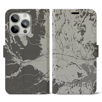 【雫石（岩手県）】地図柄iPhoneケース（手帳タイプ）モノトーン・iPhone 15 Pro 用