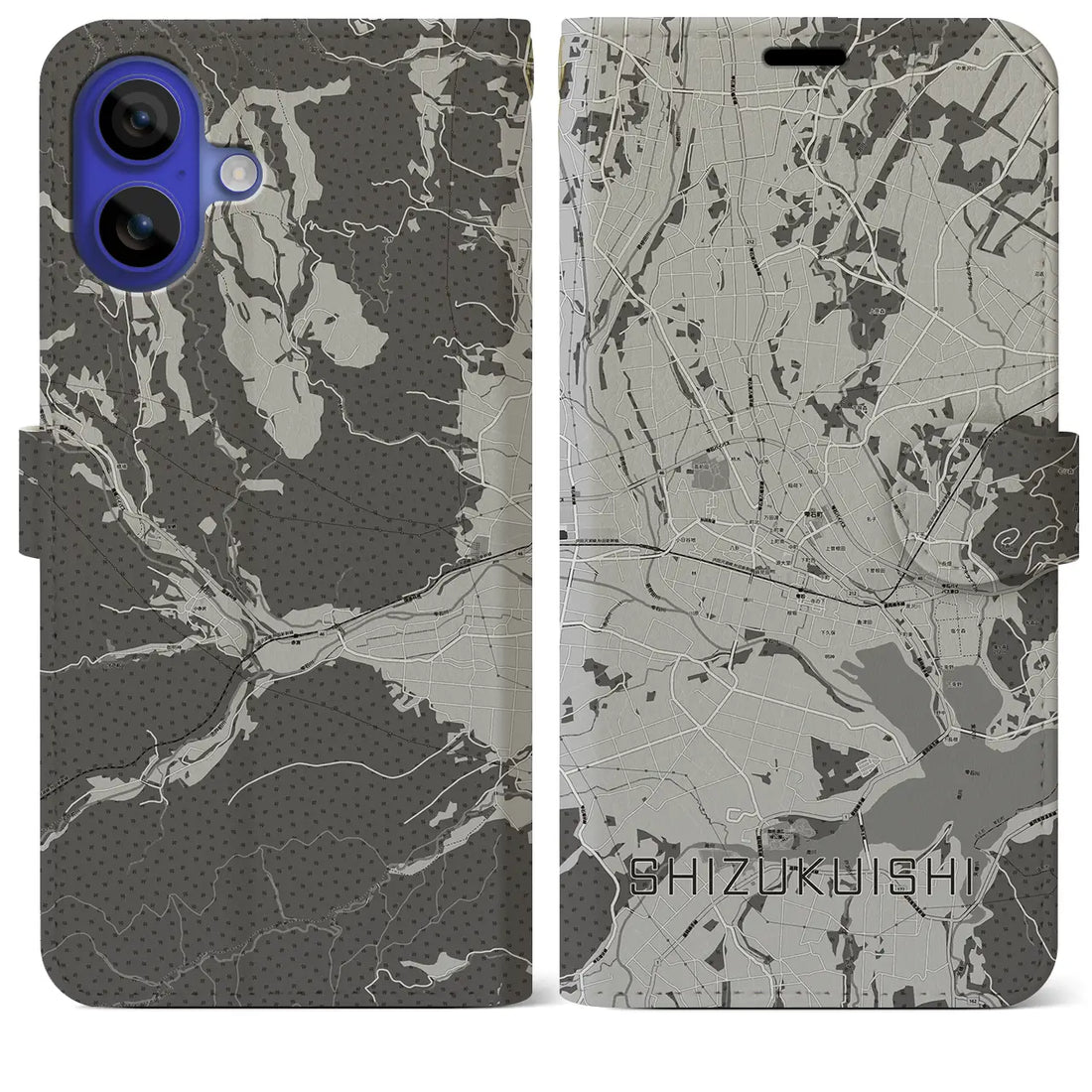 【雫石(岩手県)】地図柄iPhoneケース(手帳タイプ)モノトーン・iPhone 16 Pro Max 用