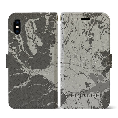 【雫石（岩手県）】地図柄iPhoneケース（手帳タイプ）モノトーン・iPhone XS / X 用