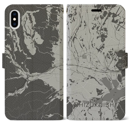 【雫石（岩手県）】地図柄iPhoneケース（手帳タイプ）モノトーン・iPhone XS Max 用