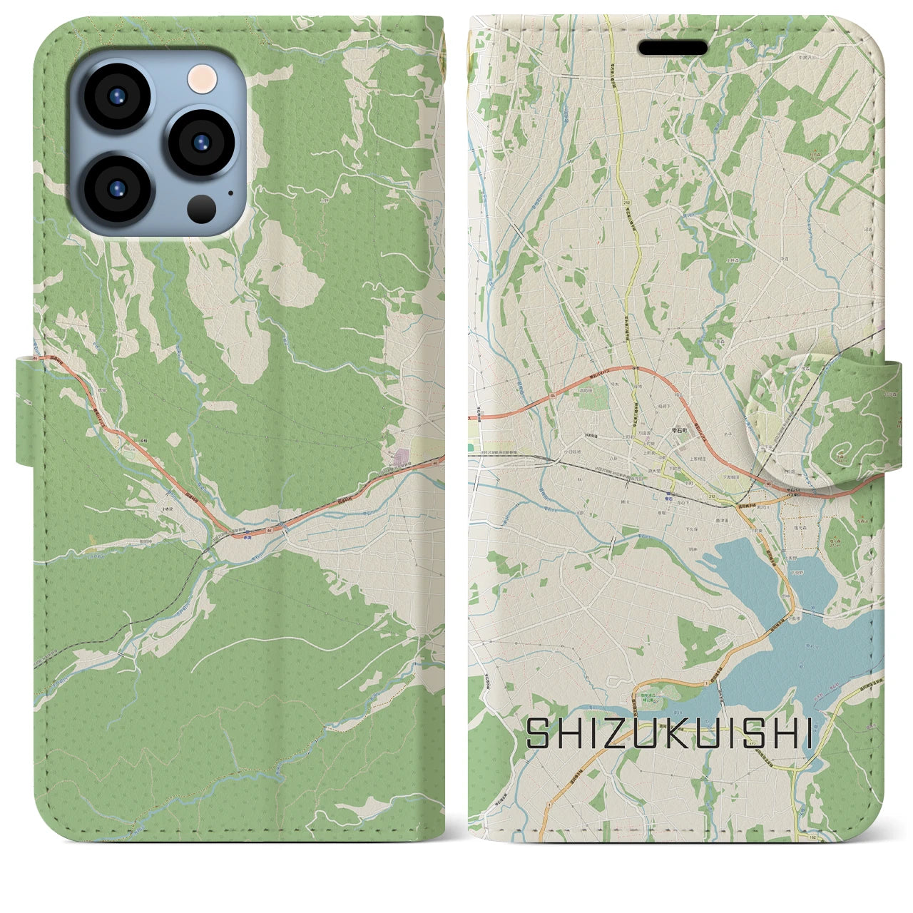 【雫石】地図柄iPhoneケース（手帳両面タイプ・ナチュラル）iPhone 13 Pro Max 用