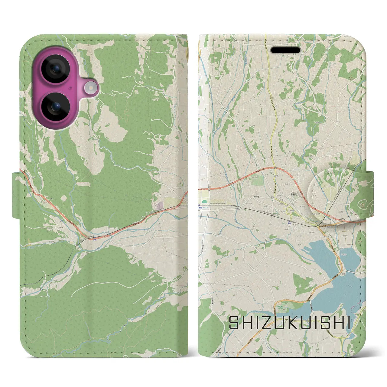 【雫石（岩手県）】地図柄iPhoneケース（手帳タイプ）ナチュラル・iPhone 16 Pro 用