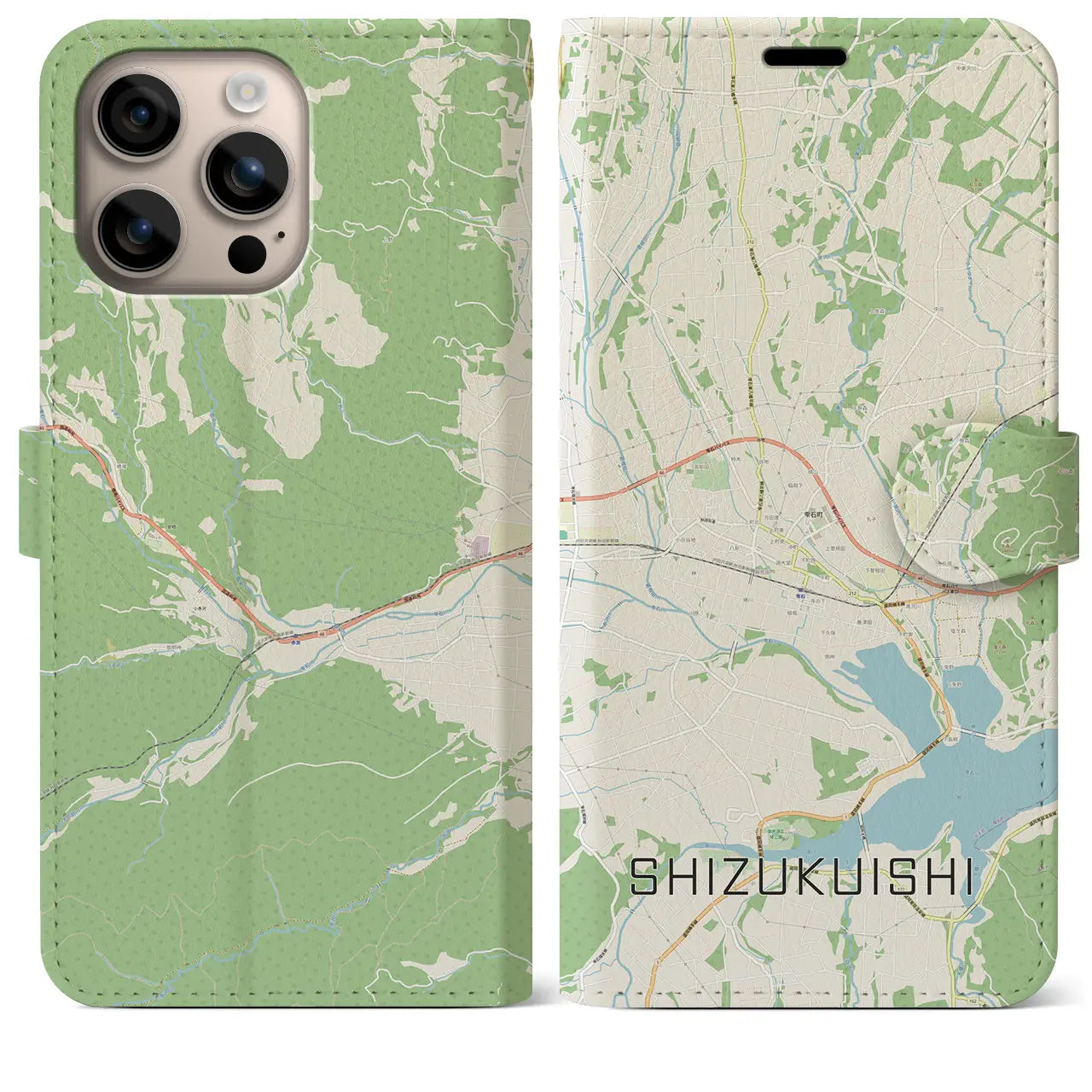 【雫石（岩手県）】地図柄iPhoneケース（手帳タイプ）ナチュラル・iPhone 16 Plus 用