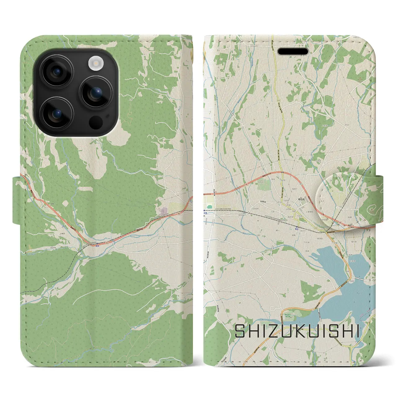 【雫石（岩手県）】地図柄iPhoneケース（手帳タイプ）ナチュラル・iPhone 16 用