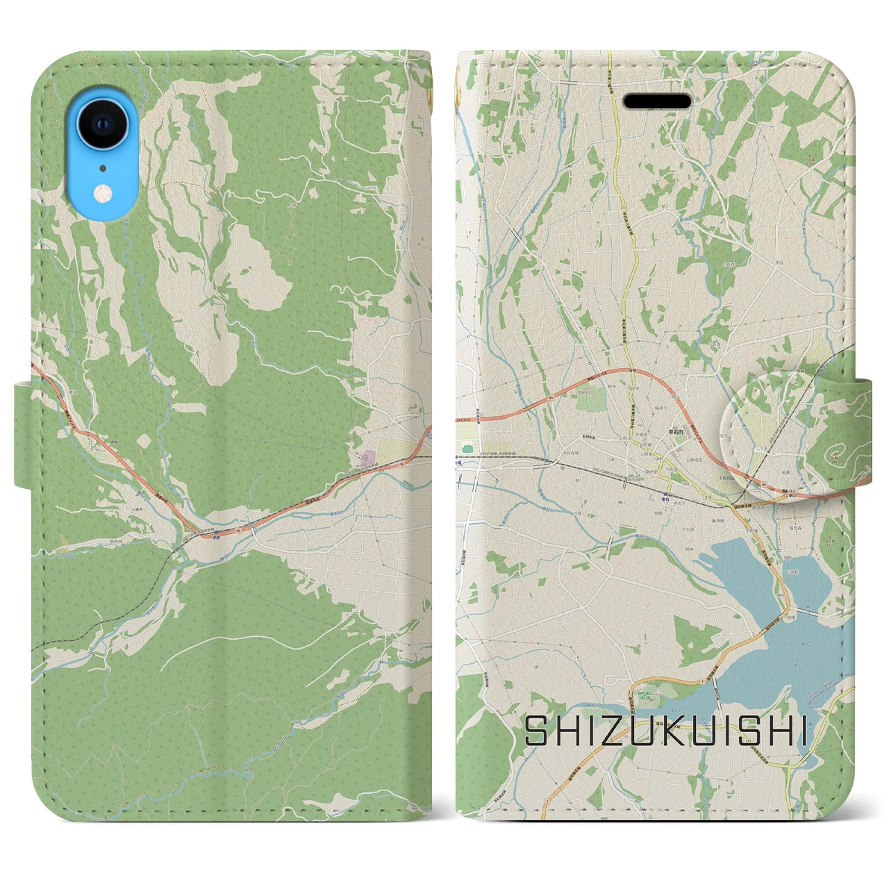 【雫石】地図柄iPhoneケース（手帳両面タイプ・ナチュラル）iPhone XR 用