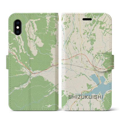 【雫石（岩手県）】地図柄iPhoneケース（手帳タイプ）ナチュラル・iPhone XS / X 用