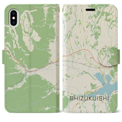【雫石（岩手県）】地図柄iPhoneケース（手帳タイプ）ナチュラル・iPhone XS Max 用