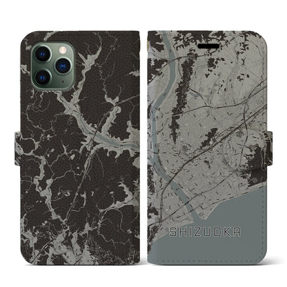 【静岡（静岡県）】地図柄iPhoneケース（手帳タイプ）モノトーン・iPhone 11 Pro 用