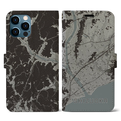 【静岡（静岡県）】地図柄iPhoneケース（手帳タイプ）モノトーン・iPhone 12 / 12 Pro 用