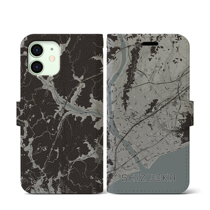 【静岡（静岡県）】地図柄iPhoneケース（手帳タイプ）モノトーン・iPhone 12 mini 用