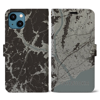 【静岡（静岡県）】地図柄iPhoneケース（手帳タイプ）モノトーン・iPhone 13 用