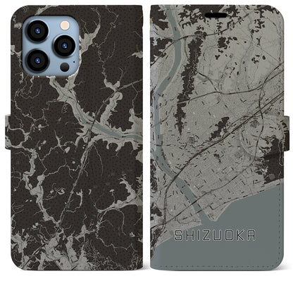 【静岡（静岡県）】地図柄iPhoneケース（手帳タイプ）モノトーン・iPhone 13 Pro Max 用