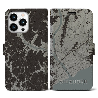 【静岡（静岡県）】地図柄iPhoneケース（手帳タイプ）モノトーン・iPhone 13 Pro 用