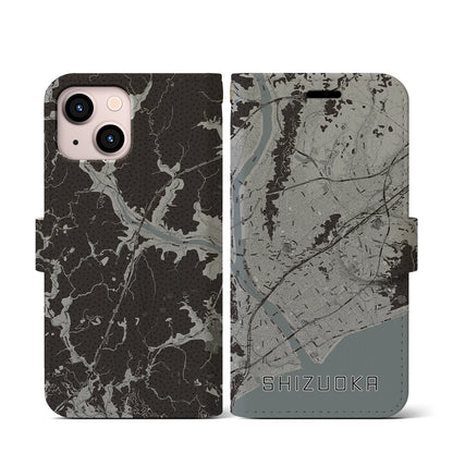 【静岡（静岡県）】地図柄iPhoneケース（手帳タイプ）モノトーン・iPhone 13 mini 用