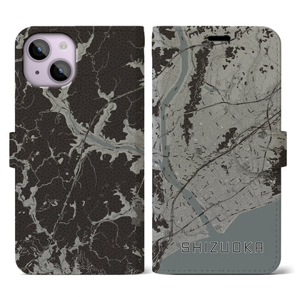 【静岡（静岡県）】地図柄iPhoneケース（手帳タイプ）モノトーン・iPhone 14 用