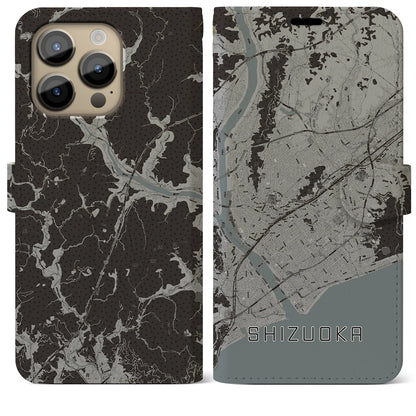 【静岡（静岡県）】地図柄iPhoneケース（手帳タイプ）モノトーン・iPhone 14 Pro Max 用