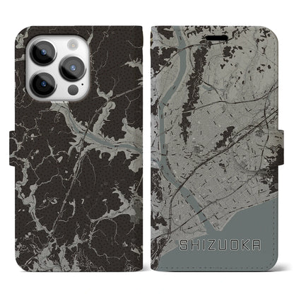 【静岡（静岡県）】地図柄iPhoneケース（手帳タイプ）モノトーン・iPhone 14 Pro 用
