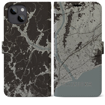 【静岡（静岡県）】地図柄iPhoneケース（手帳タイプ）モノトーン・iPhone 14 Plus 用