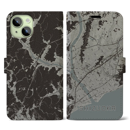 【静岡（静岡県）】地図柄iPhoneケース（手帳タイプ）モノトーン・iPhone 15 用
