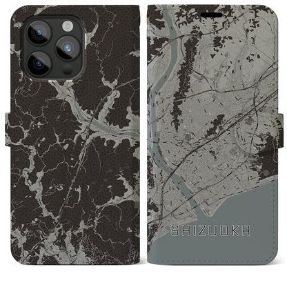 【静岡（静岡県）】地図柄iPhoneケース（手帳タイプ）モノトーン・iPhone 15 Pro Max 用