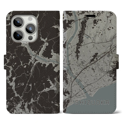 【静岡（静岡県）】地図柄iPhoneケース（手帳タイプ）モノトーン・iPhone 15 Pro 用
