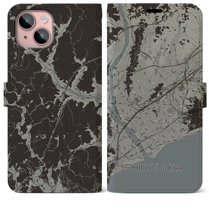 【静岡（静岡県）】地図柄iPhoneケース（手帳タイプ）モノトーン・iPhone 15 Plus 用