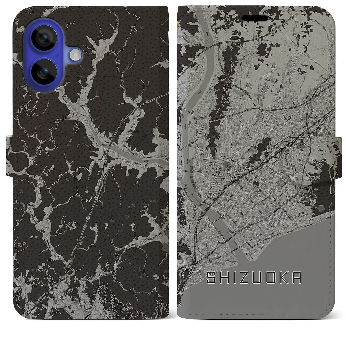 【静岡(静岡県)】地図柄iPhoneケース(手帳タイプ)モノトーン・iPhone 16 Pro Max 用